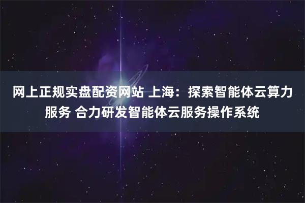 网上正规实盘配资网站 上海：探索智能体云算力服务 合力研发智能体云服务操作系统